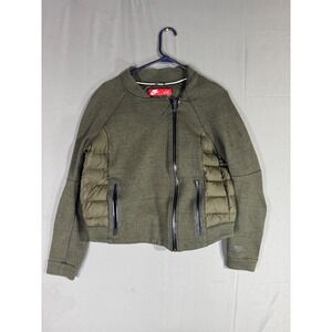 Nike Tech Aeroloft Fleece Puffer Jacket Down Olive Green Full Zip‎ Womens Size L